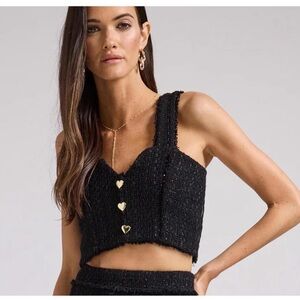 New!  Generation‎ Love Mina Cropped Tweed Top in Black Sz XS